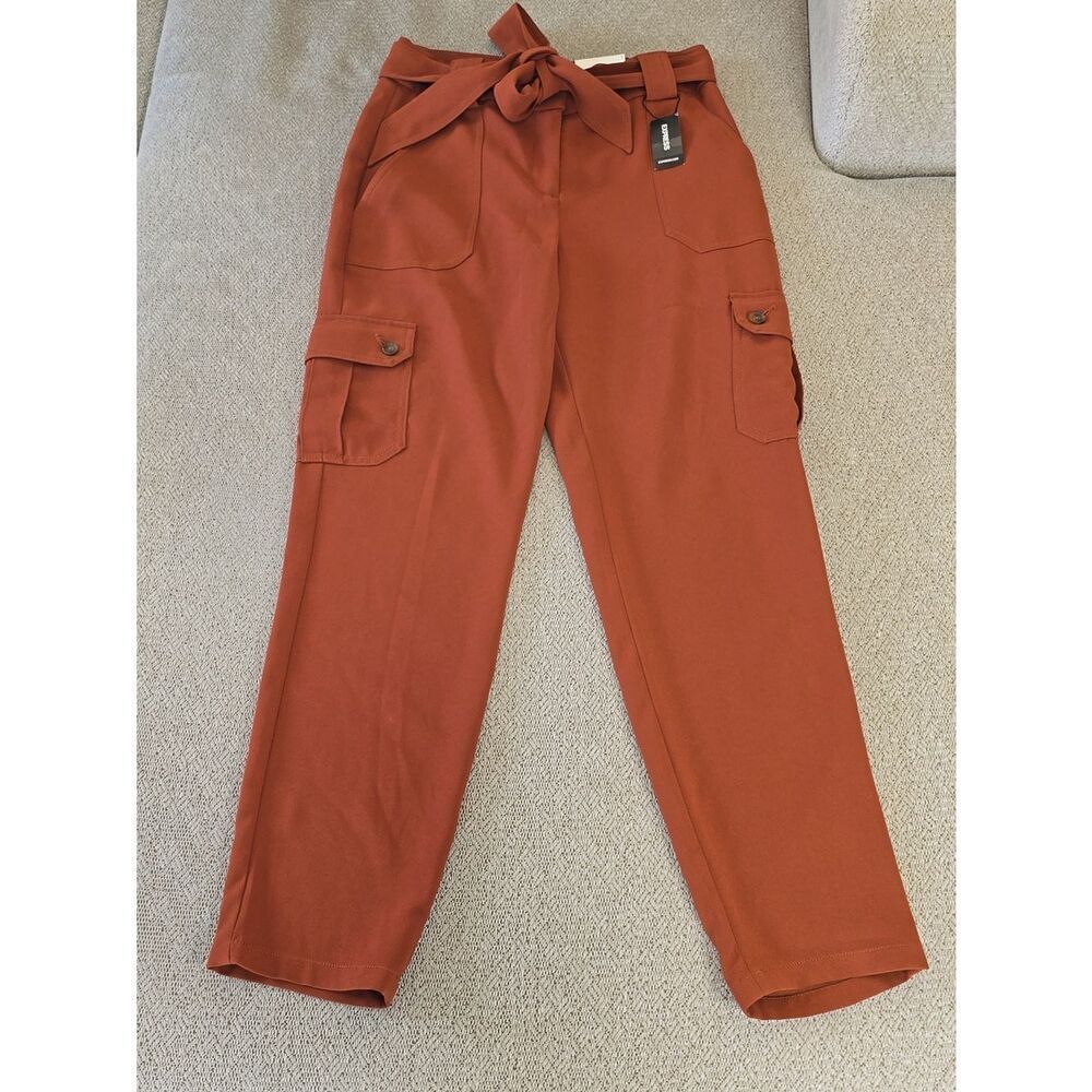 Express Spiced Brown Rust Ankle High Rise Cargo Belted Pants - Size 2